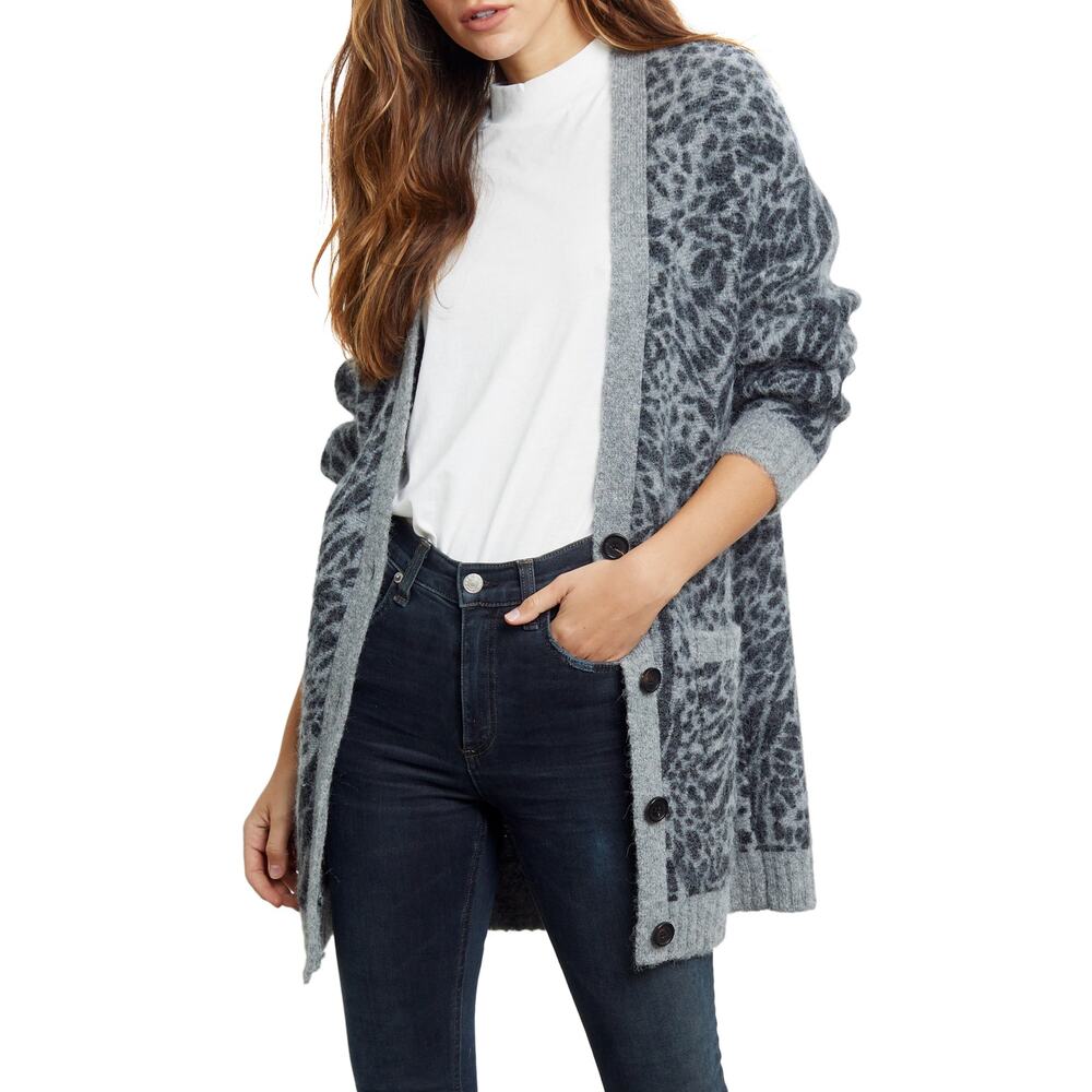 Rails 'Oslo' Grey Wool Animal Pring Cardigan Size S